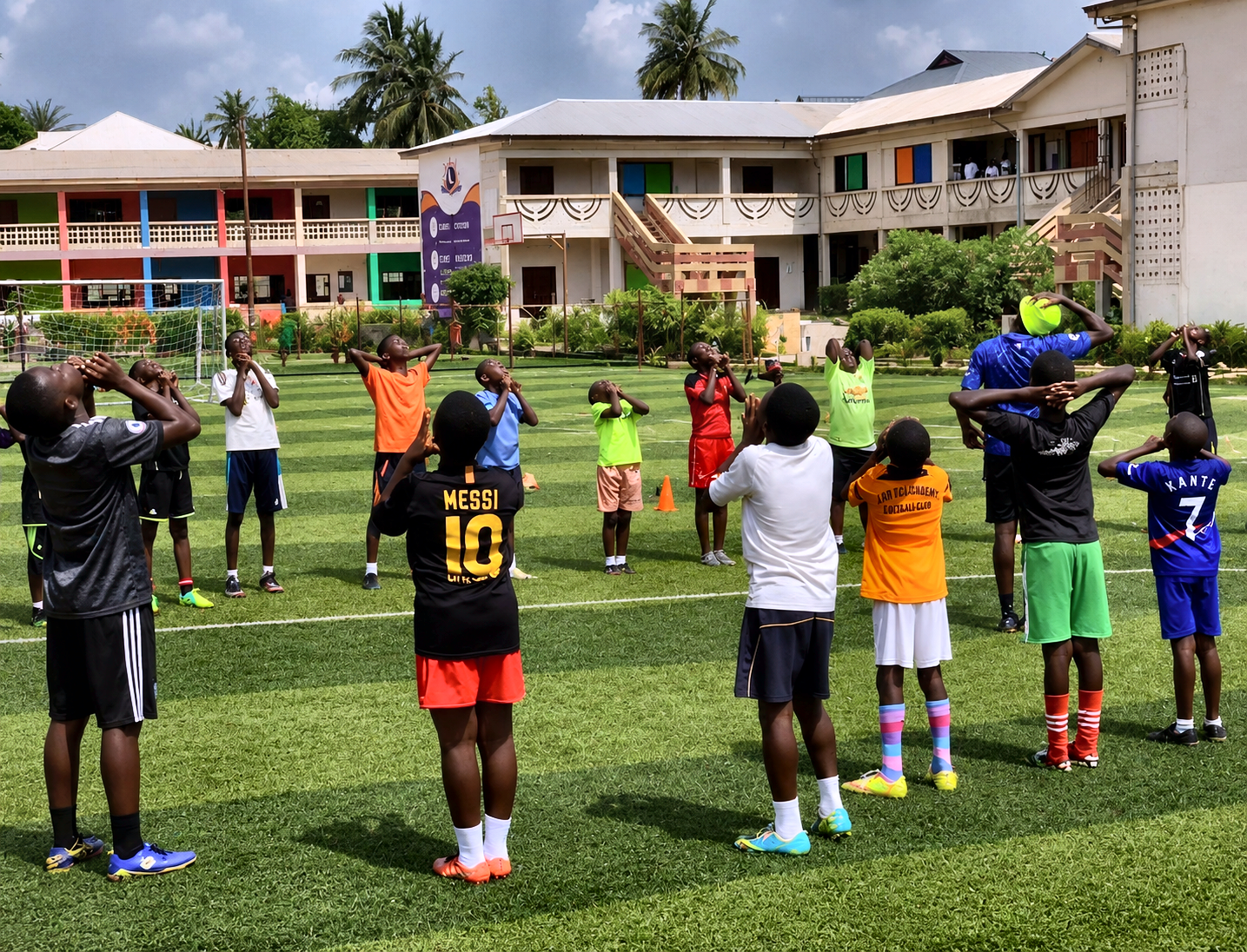 Artic School students participating in football training